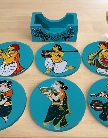 Coaster set with classical Indian forms