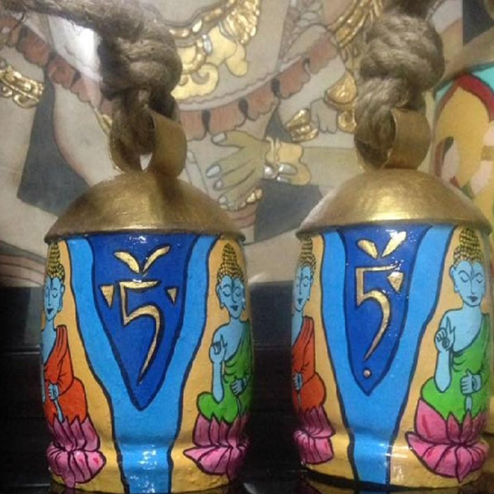 Buddha Bell is hand painted in unique blend of Buddhist Art. The product depicts the Buddha on lotus . The lotus represents purity of the body, speech, and mind as if floating above the muddy waters of attachment and desire. The sound of the bell takes us in the Meditative state *The price mentioned is for Single Bell