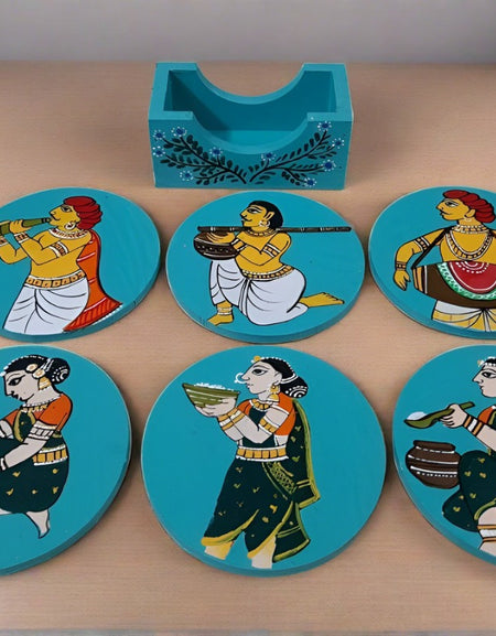 Coaster set with classical Indian forms