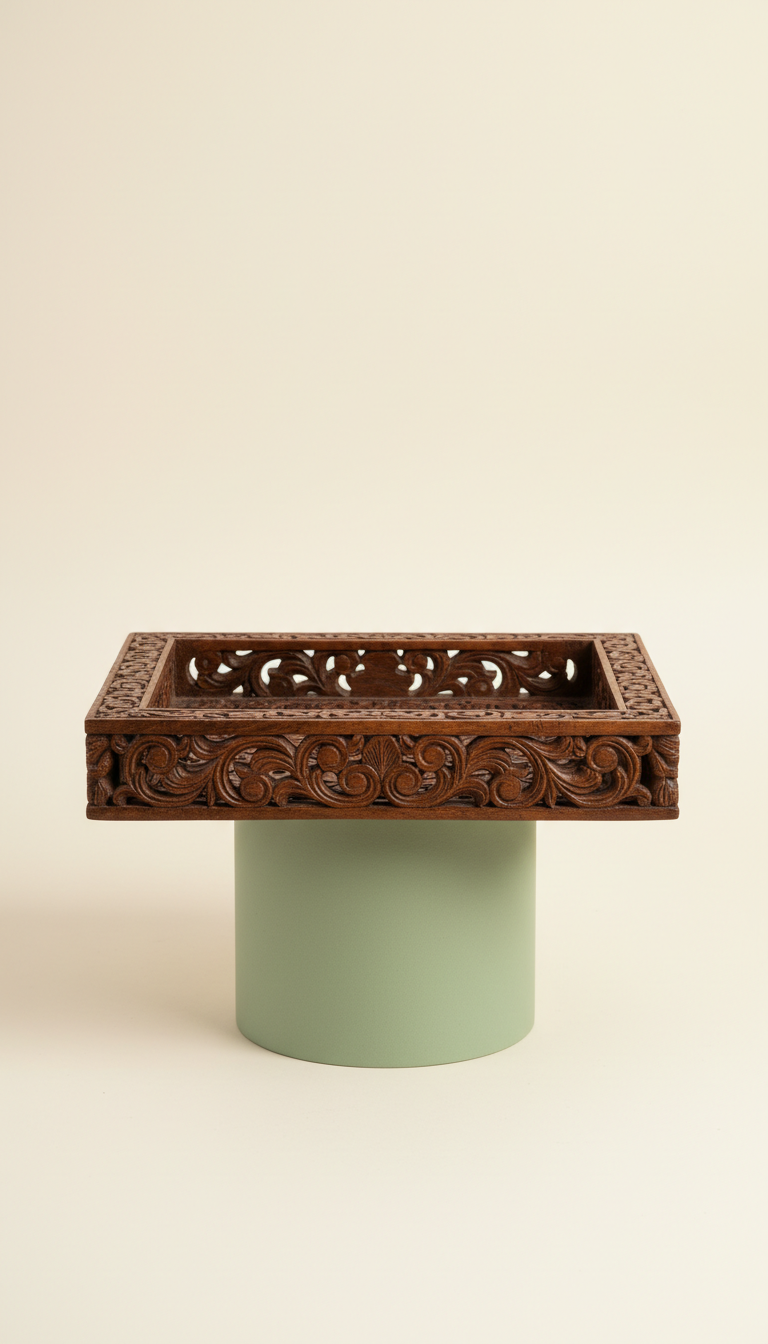 Carved Ebony Wooden Accent Tray