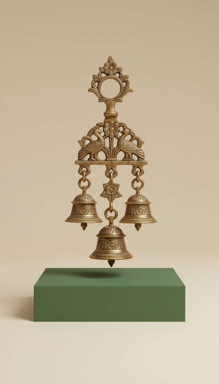 Brass Hanging Bells with Traditional Motifs