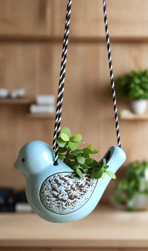 ceramic hanging bird planter Aqua Birdie – Garden Aura