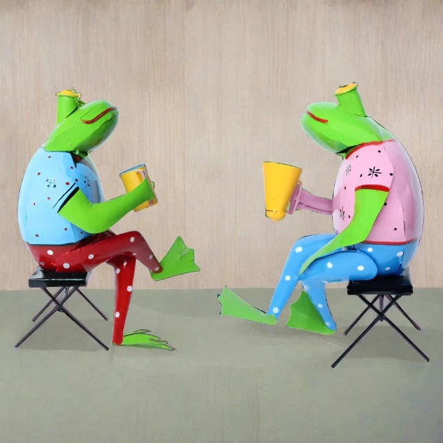 Make your garden hop with these playful metal frogs, perfect for adding a touch of whimsy to your outdoor space. The Mr. and Mrs. Froggie pair will bring charm and character to any garden, while also serving as a unique and eye-catching decor piece.