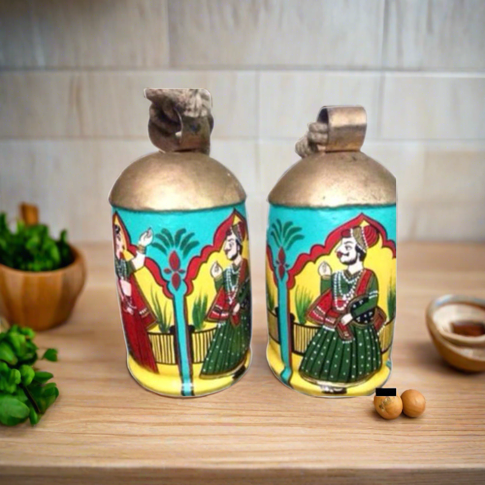 Bring a touch of playful charm to your home with our Mughal bell set! This set of 2 intricately designed bells adds a unique touch to any room or garden. With their exquisite details and delightful sounds, these bells are sure to bring joy and whimsy to any space. Let the Mughal magic ring throughout your home!