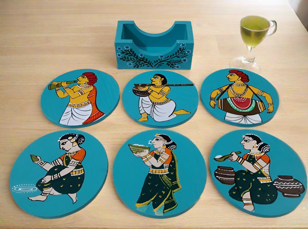 Coaster set with classical Indian forms