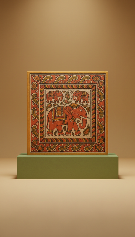 Hand-Painted Wall Art Panel with Folk Motifs