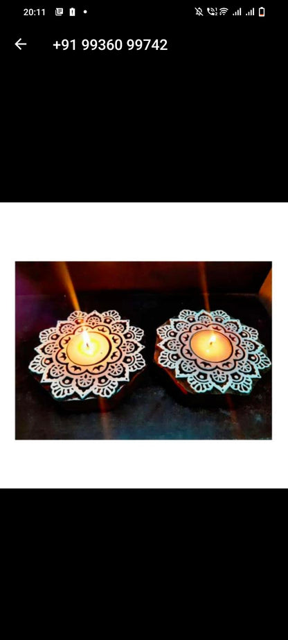 Gleam T lite  Wooden Carved holders (Set of 2)