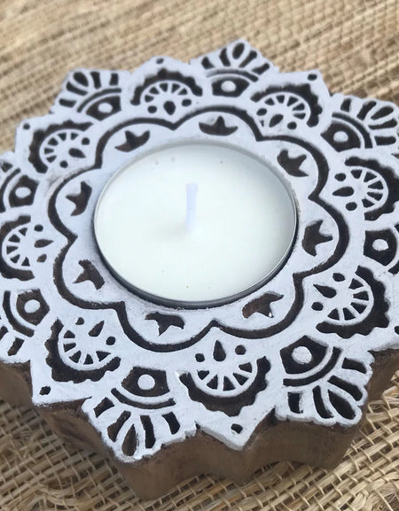 Gleam T lite  Wooden Carved holders (Set of 2)