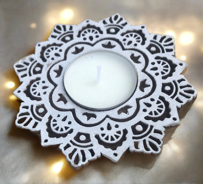 Gleam T lite  Wooden Carved holders (Set of 2)