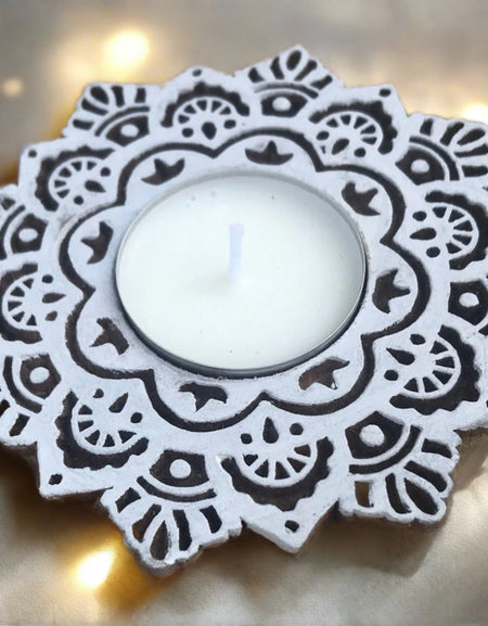Gleam T lite  Wooden Carved holders (Set of 2)