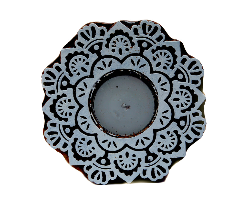 Gleam T lite  Wooden Carved holders (Set of 2)