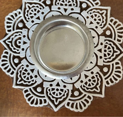 Gleam T lite  Wooden Carved holders (Set of 2)